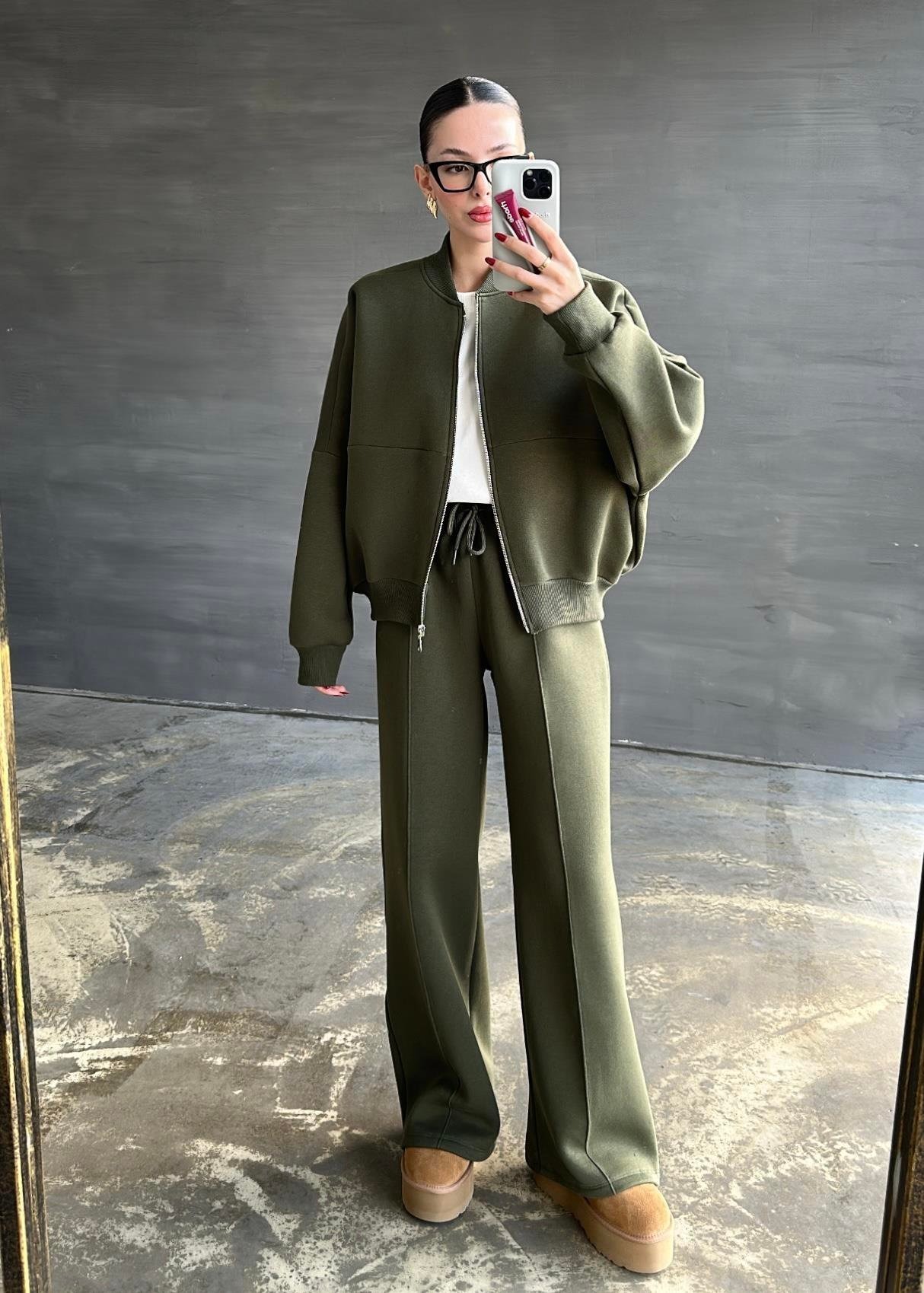 Önden Dikişli Şardonlu Takım HAKİ