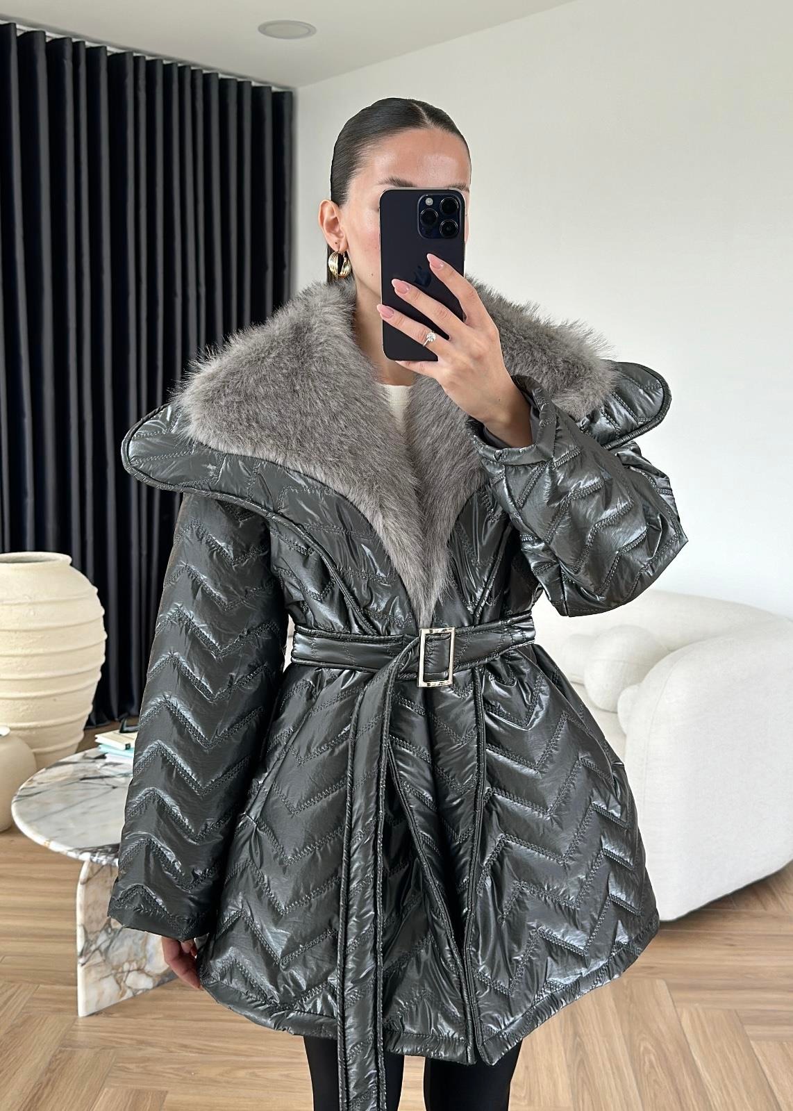 Rugan Kürk Detaylı Mont ANTRASİT