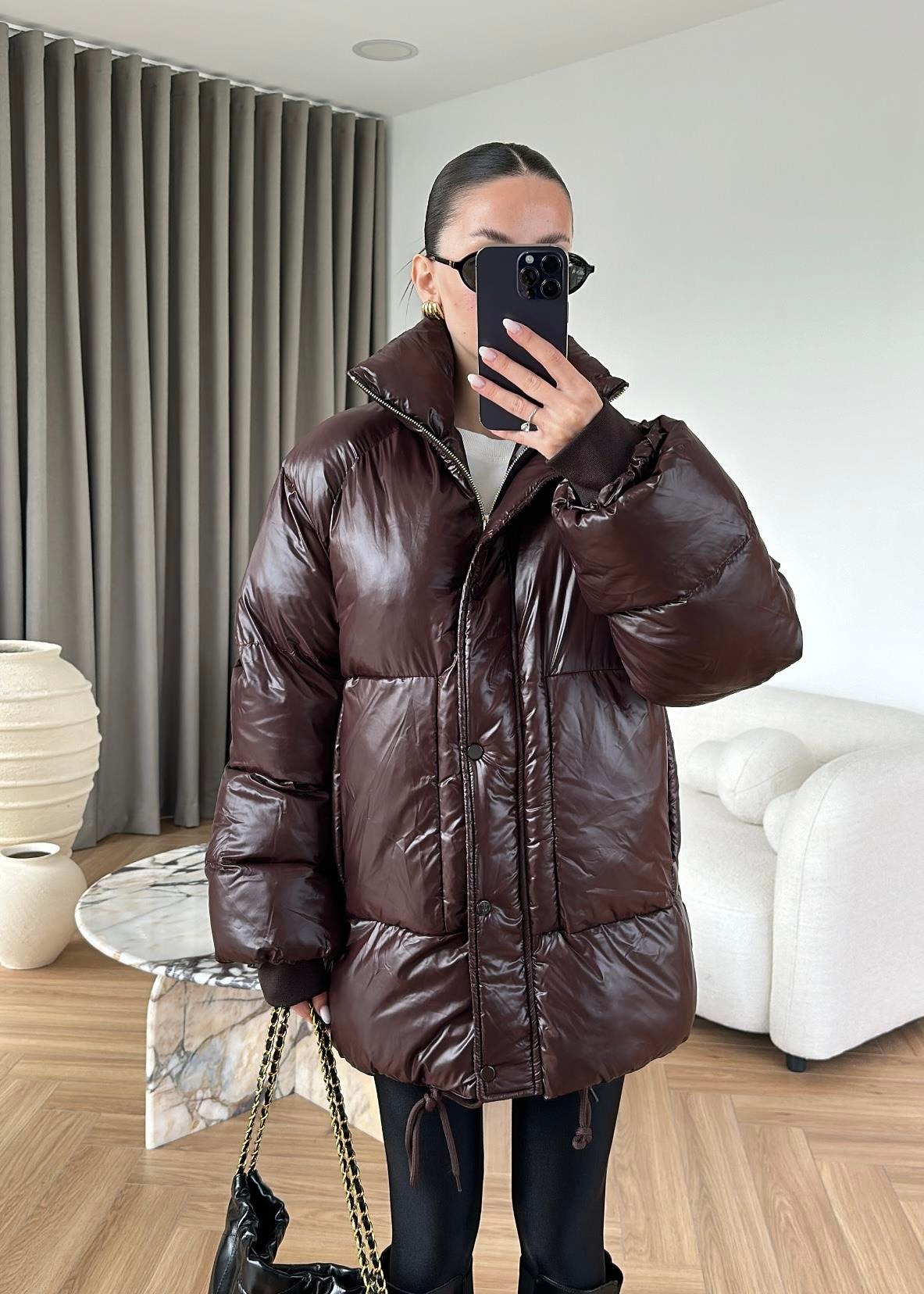 Parlak Dokulu Şişme Mont MÜRDÜM