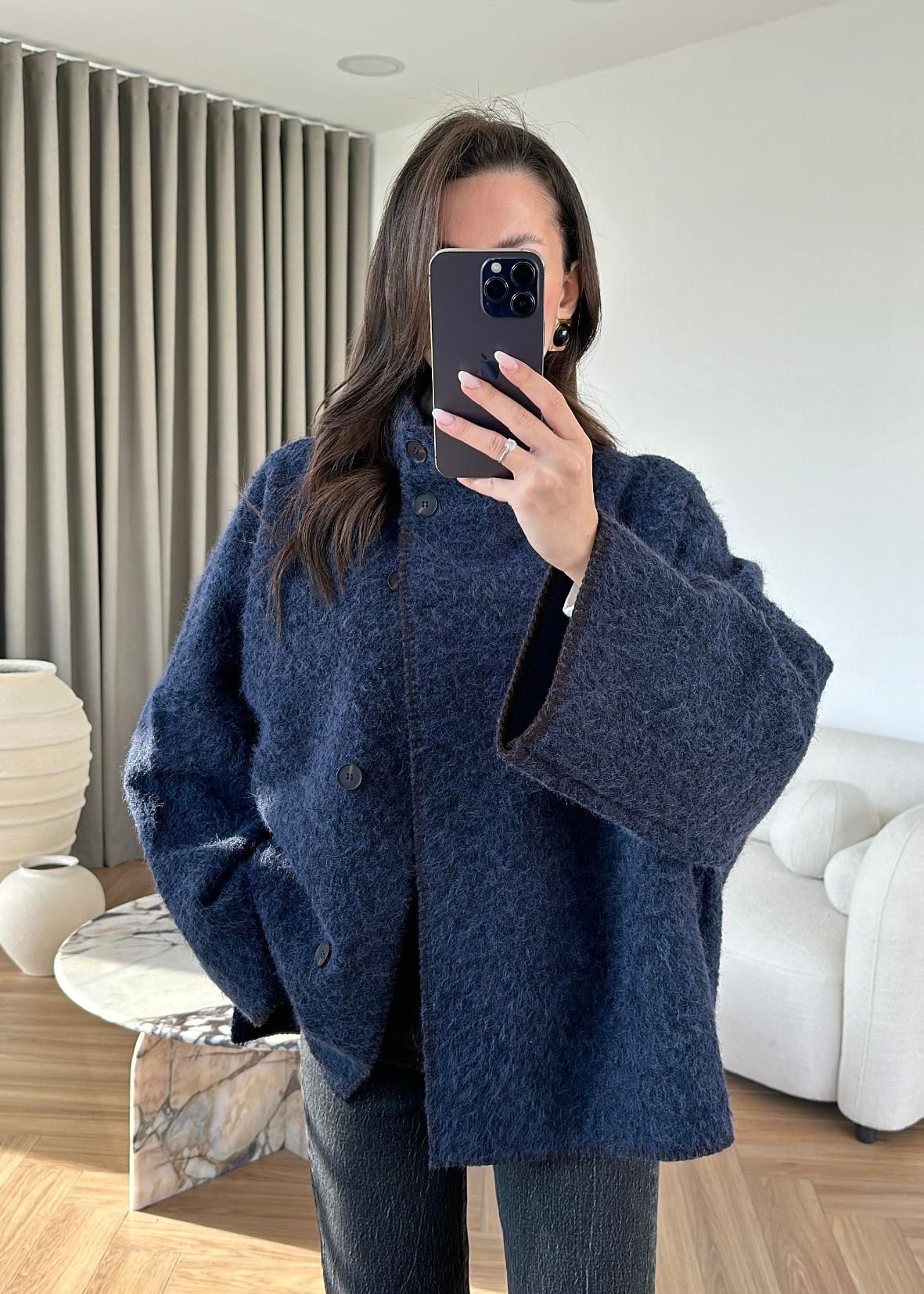 Çımalı Kırçıllı İnce Kaban LACİVERT