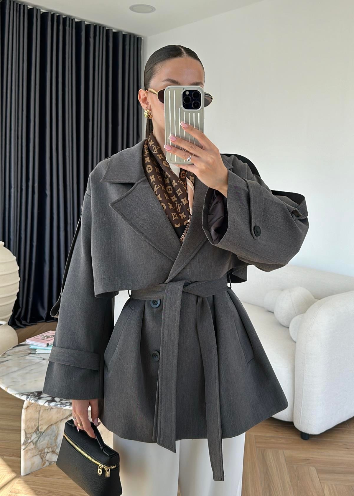 Rüzgarlıklı Ara Boy Trençkot ANTRASİT