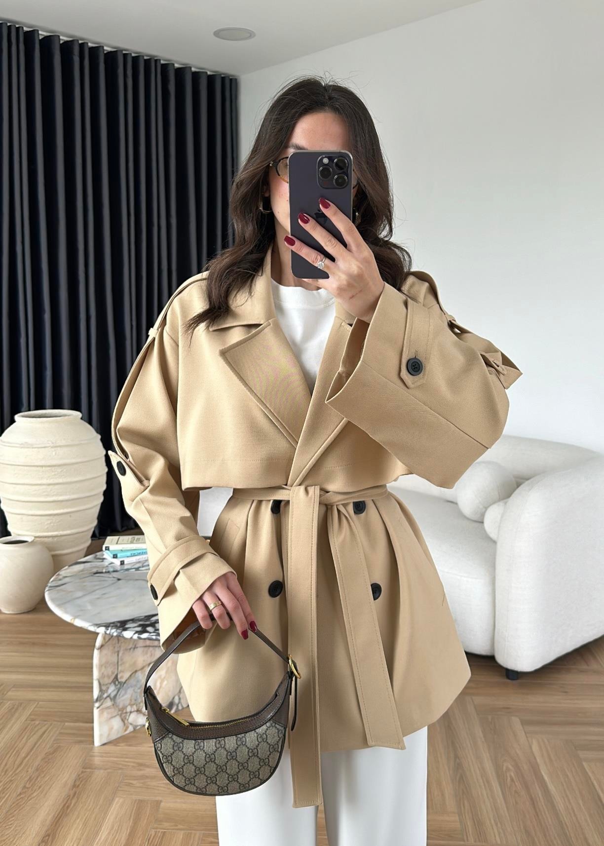 Rüzgarlıklı Ara Boy Trençkot BEJ