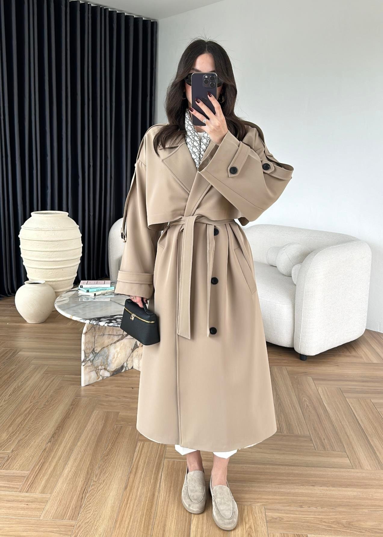 Omuzu Uzun Apoletli Trençkot CAMEL