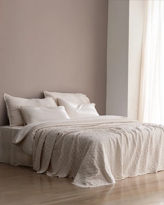 Maveray Çİft Kişilik %100 Pamuk Yatak Örtüsü Seti - Ekru