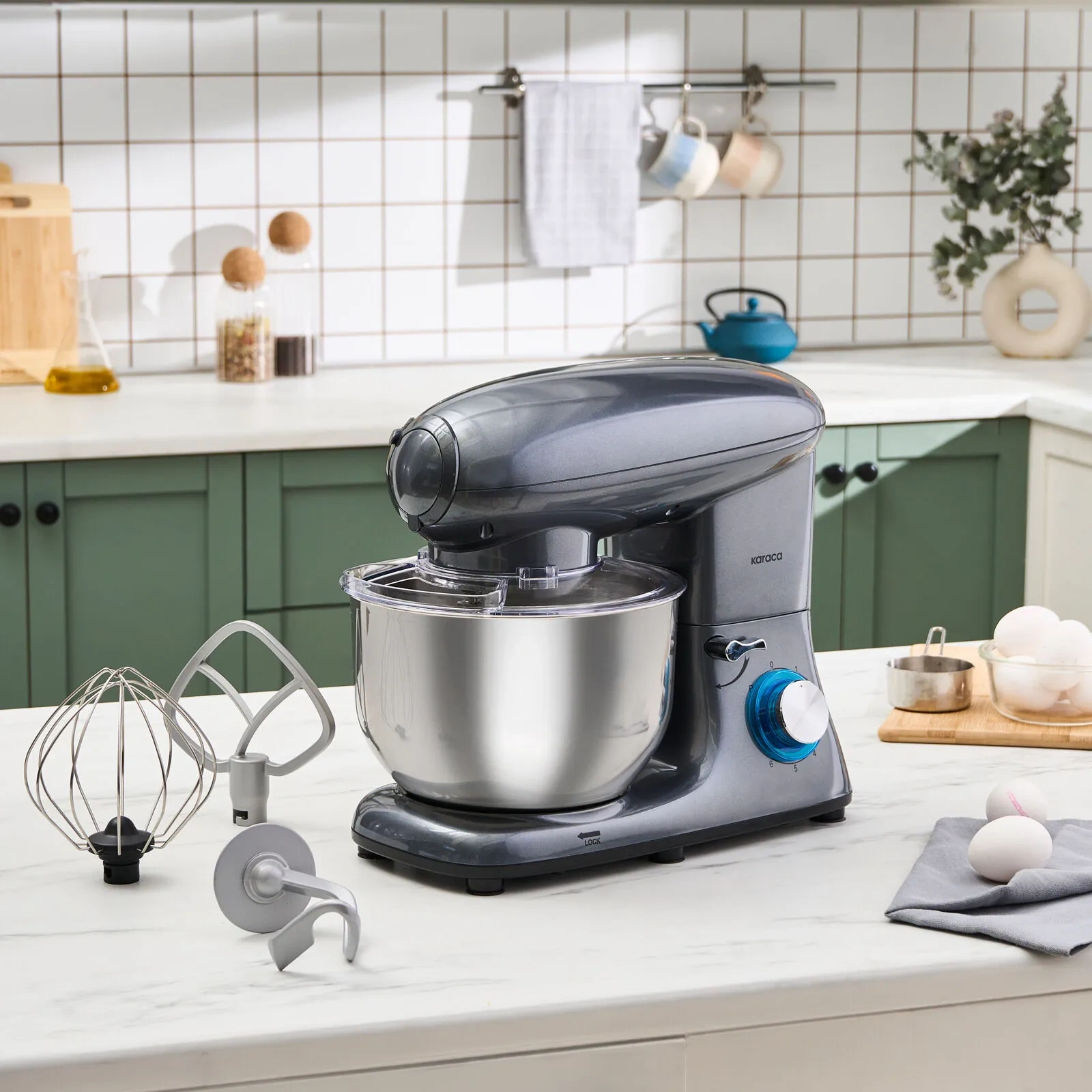 Karaca Multichef Kıyma Çekme /Sucuk-Sosis/İçli Köfte Aparatlı Hamur Yoğurma Makinesi Antrasit 1900W 5,5L